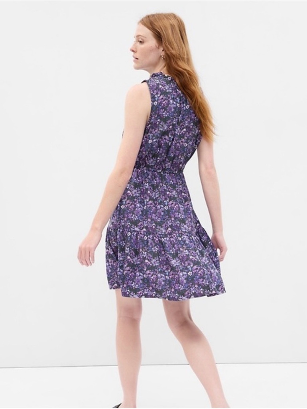 GAP Purple Floral Sleeveless Tiered Mini Dress